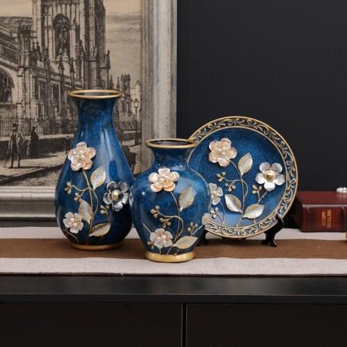 3Pcs/Set Ceramic vase 3D Stereoscopic dried flowers arrangement wobble plate living room entrance ornaments home decorations