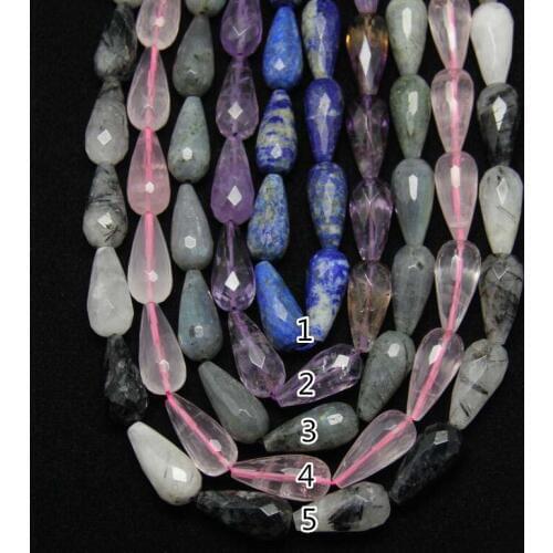 5 Stones Choice,Natural Semi-precious Gems Center Drilled Faceted Teardrop Beads Spacer Bracelet,Cut Pear Shape Charms Necklace
