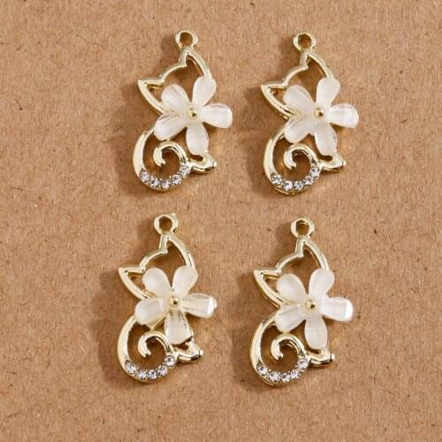 5pcs 10*20mm Cute Crystal Cat Charms for Jewelry Making Flower Charms for Pendants Necklaces Drop Earrings DIY Craft Accessories