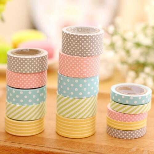 5pcs/lot Color Paper Tapes Handmade DIY Decorative Washi Tape Colored Adhesive Tapes Stickers Scrapbooking