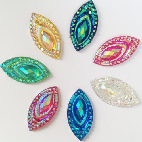 60PCS 9*18mm AB Resin Horse eye Flatback Rhinestone 2 Hole Wedding Embellishment Clothing Accessories diy appliques SD47*2