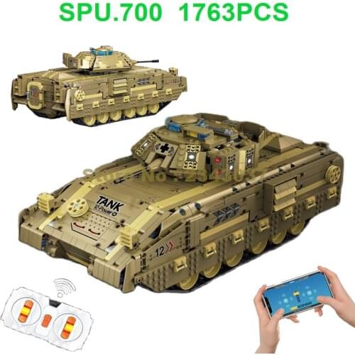 86001 1763pcs Military Electric Remote Control Rc Programming M2a2 Tank Usb Building Blocks Toy