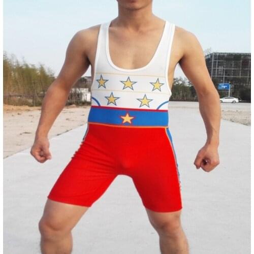 American Gradiator Stars Tights Custom Mens Wrestling Singlet Professional Weight Lifting Gym Outfit Man One piece Swimwear