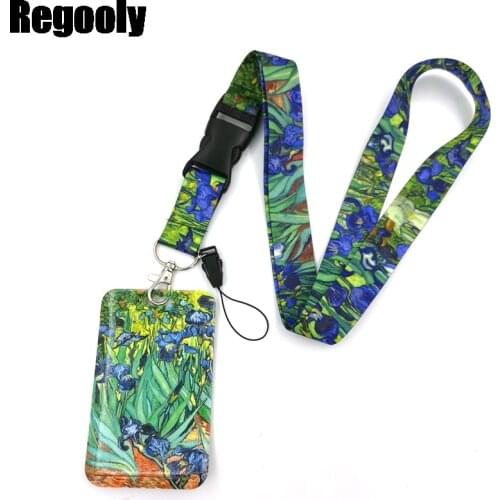 Van gogh Irises Painting Key lanyard Car KeyChain ID Card Pass Gym Mobile Phone Badge Kids Key Ring Holder Jewelry Decorations