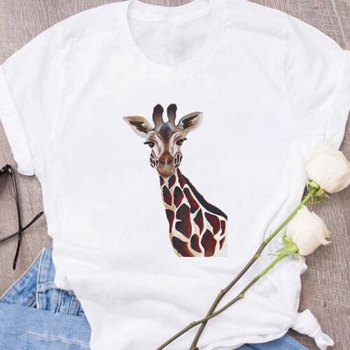 Black Realistic Giraffe Print Women Clothes Kawaii Couples In Love ​Versatile Short Sleeve Comfy Camiseta Mujer Tshirt Female