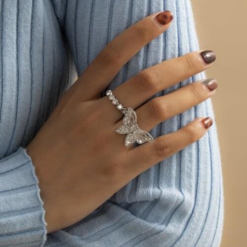 DIEZI Vintage Luxury Butterfly Zircon Ring For Wedding Engagement Vintage Geometric Crystal Ring Women Girls Gift Jewelry