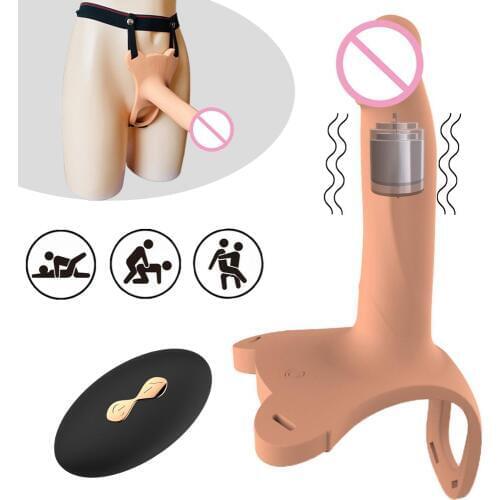 10 Speed Remote Control Hollow Strapon Dildo Vibrator for Men Big Silicone Male Penis Extension Strap on Dildo with Harness