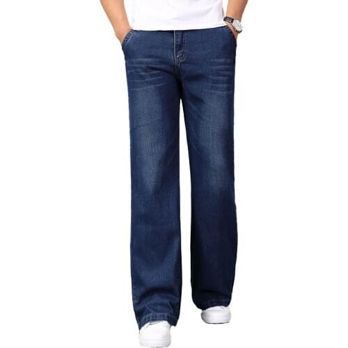 Jeans Men Autumn and Winter Plus Velvet Thick Warm Loose Wide-Leg Jeans, Denim Pants, Mid-Rise Straight-Leg Pants