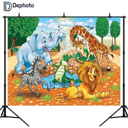 DePhoto photography backdrop Zoo animal birthday party backdrops baby shower Photo Background Photocall Photo Studio
