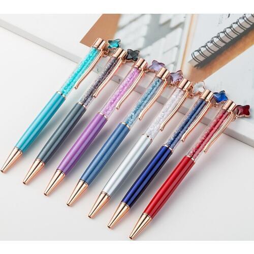 Kawaii Crystal Ballpoint Pen Fashion Girl Star Crystal Pendant Metal Pens Material Escolar Novelty Writing Supply Pen For School