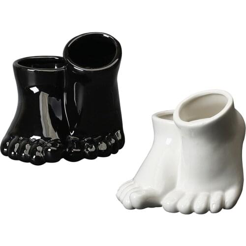 Ceramic Human Feet Compact Model Flower Pot Creative Gardening Plant Ornament for Home Bar Office Studio Artificial Plants Decor