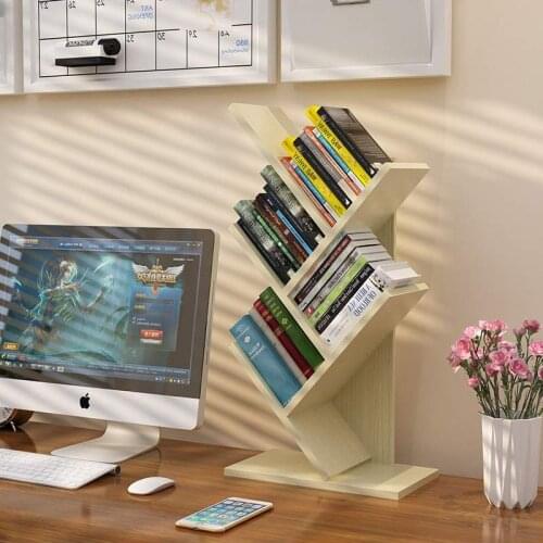 Bookshelf Floor Creative Study Bookcase Tree Shaped Book Rack Furniture Multi-grid Storage Cabinet Abrasion Wooden Display Shelf