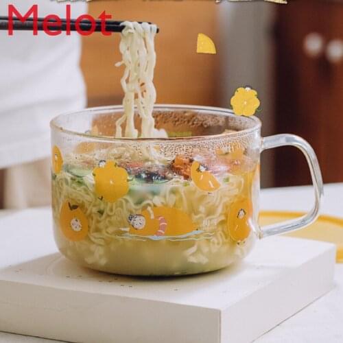 Lemon Elf Multifunctional Glass Bowl Instant Noodle Bowl with Lid Cute Household