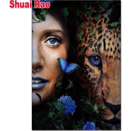 5D DIY Diamond Painting kit woman leopard Hot selling home art cross stitch full square round diamond embroidery mosaic decor