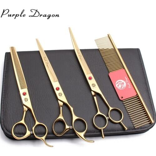 Dog Grooming Kit Purple Dragon 8" Japanese Steel Thinning Shears 3005# Dog Scissors Professional Pet Scissors Set Add Bag Gold