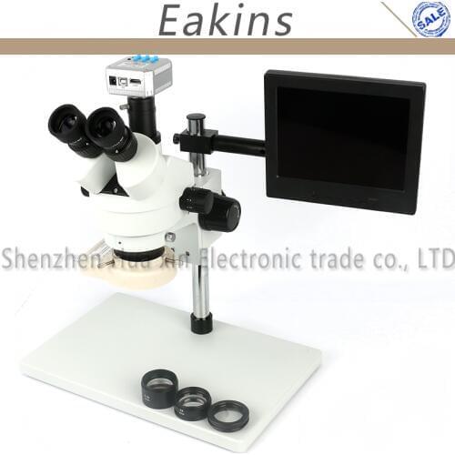 Simul-focal 7-45X Trinocular Stereo Microscope Set+0.5/2X Objective Lens+16MP HDMI/USB 1080P Camera+56 LED Light+8' LCD Screen