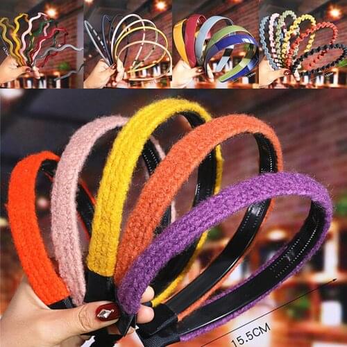 New Arrivals Wholesale Basic Wave Headband Simple Fashion Wool Cute Plain Color Narrow Cross Women Hair Accessories Hairband