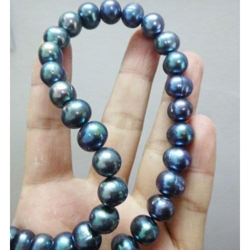 GENUINE 9-10MM TAHITIAN BLACK PEARL NECKLACE 18inch 925silver
