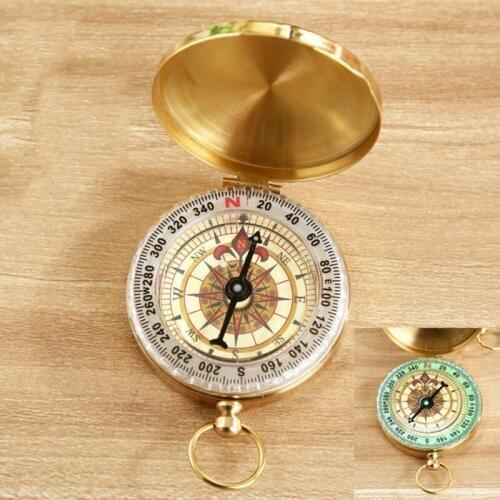 Pure copper clamshell compass with luminous pocket watch compass portable outdoor multi-function metal measuring ruler tool