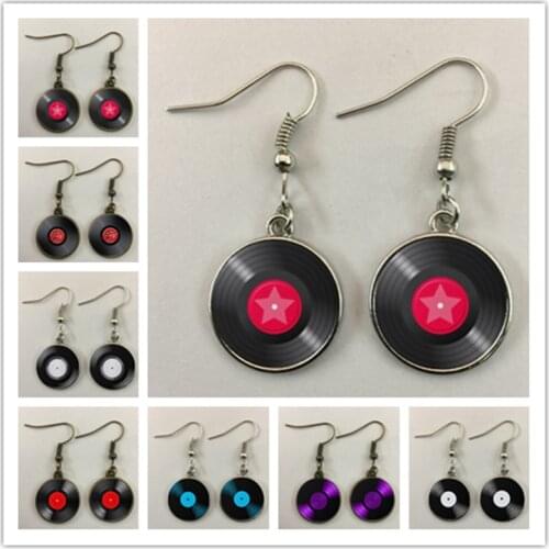 Simple classic style vinyl record retro phonograph record dome glass ladies earrings music lovers gifts wholesale and retail