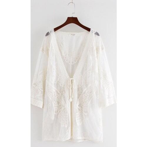 Shawl WomenS Summer New Outfits With Thin Coats Sun Protection Clothing Lace Mesh Loose Mid-Length Cardigan