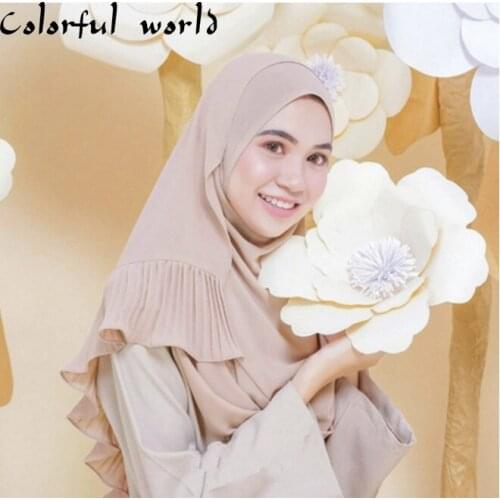 70*185cm trendy chiffon pearls scarf for women muslim crinkle hijab femme musulman headscarf islamic foulard shawls head scarves
