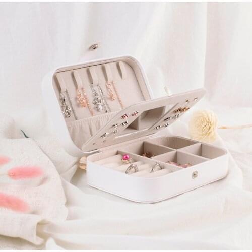 Square Shaped Jewelry Box Earrings Necklace Bracelet Organizer with Mirror Travel Portable PU Leather Ring Storage Case Holder