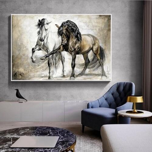 Nordic running horse oil painting on canvas art Mural animal poster picture for European classical room decoration