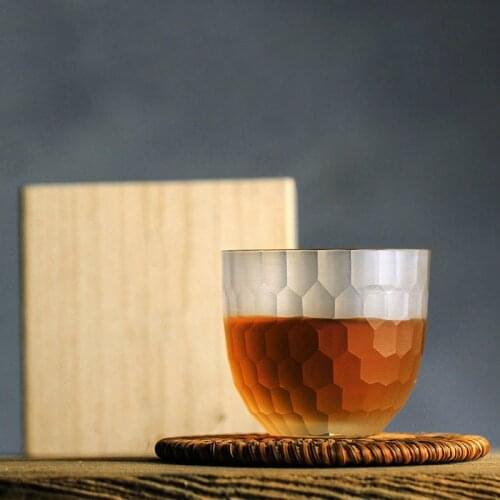 Japanese Style Honeycomb Pattern Crystal Whiskey Cup Limited Edition Collection Level Small Sake Wine Glass Kung Fu Tea Tumbler