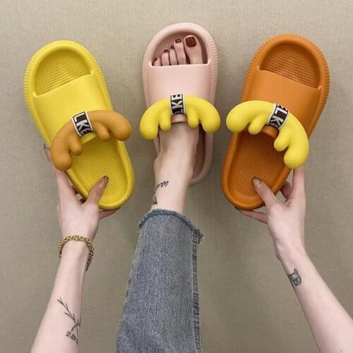 Women Slippers Indoor Cute Cartoon Antlers Flat Slippers EVA Soft Non-slip Bathroom Slippers Outdoor Beach Comfortable Sandals