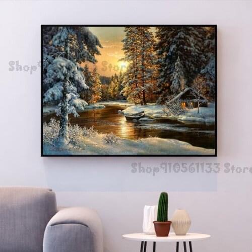 Cross Stitch Embroidery Snow Tree Scenery Cotton Thread Painting DIY Needlework Kits 14CT Winter Home Decoration GG3643
