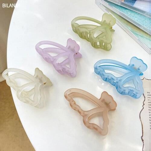 Candy Color Butterfly Hollow Claw Hair Clips Headdress Female Resin Geometric Matte Color Large Hairpin Elegant Hair Accessories