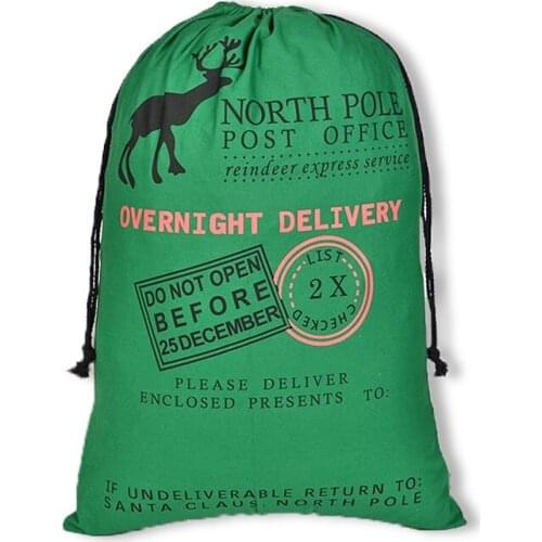 20 pcs/lot green Christmas Gift Bags Large Canvas Santa Sack Color Elk Organic Heavy Canvas drawstring Bag Drawstring pocket