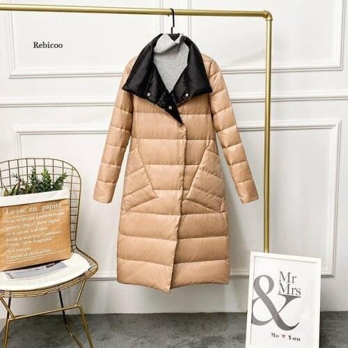 Womens New Style Down Jacket Mid-Length Winter Light and Thin Style Double-Sided Wear Korean Slim Slim Coat