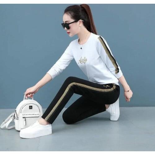 2021 New Spring Womens Tracksuit set Lady patchwork Hooded Sportswear Suit Two Piece set Jumpsuit Long Sleeve pullover+pants