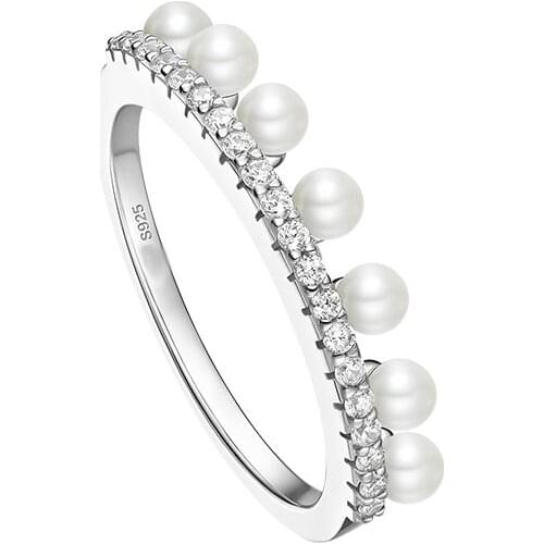 Fashion Pure 925 Sterling Silver Skirt Hem Pearls Finger Ring Pave Cubic Zirconia Stones Women Luxury Brand Party Jewelry