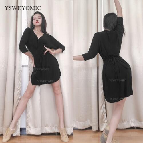 Women Black Salsa Latin Dance Dress Ballroom Dance Dress Women Latin Dance Skirts Dress Cha Cha Rumba Practice Dancewear L316