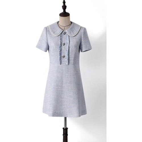 Blue Haiou New skin French small sweet wind fresh nail bead umbrella place collect waist dress with short sleeves