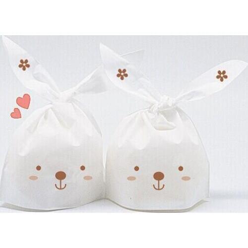 100PCS 15.5x27cm lovely white rabbit ear biscuit plastic bag cookie food cake package bakery Wedding Candy gift packaging