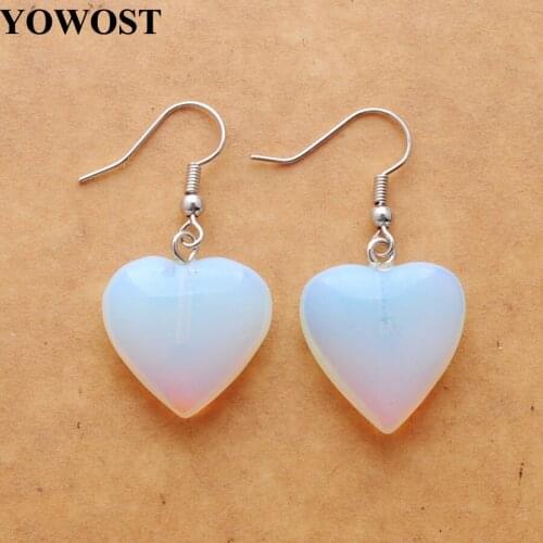 4 Pairs Drop Natural Stone Earrings for Women Opal Beads Romantic Heart shaped Pendant Hanging Earring Fashion Jewelry QR3288