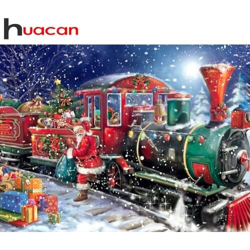 Huacan 5D DIY Diamond Painting Christmas Full Square Rhinestone Diamond Mosaic Santa Claus Train Diamond Embroidery Sale Cartoon