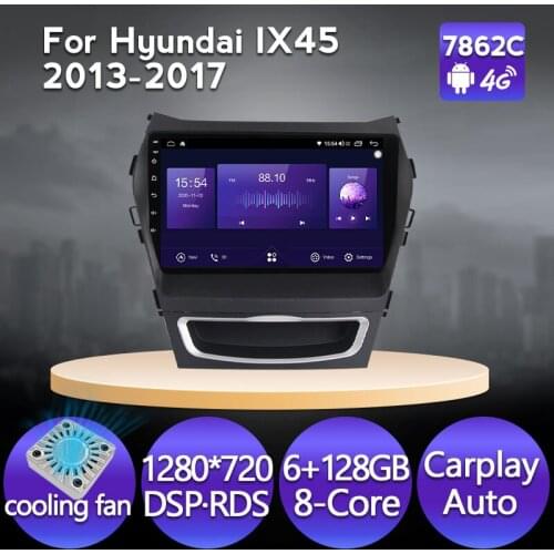 6G 128G Fan Android 11 BT Car Radio Video Multimedia Player Navigation GPS For Hyundai IX45 Santa Fe 3 2013 - 2016 2 DIN No dvd