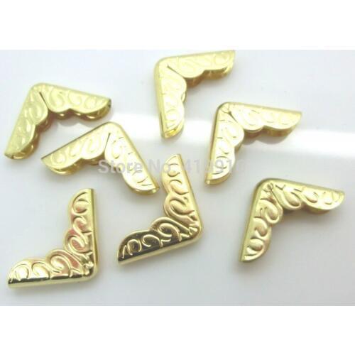 Free Shipping-100pcs Gold Plated Metal Book Corner Albums Menus Folders Corner Protectors 16x16x4mm J1305