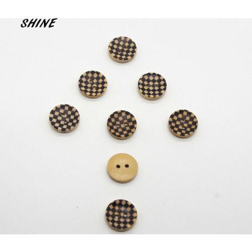 SHINE Wooden Sewing Buttons Scrapbooking Round Two Holes Check Pattern 15mm 50PCs Costura Botones Decorate bottoni botoes