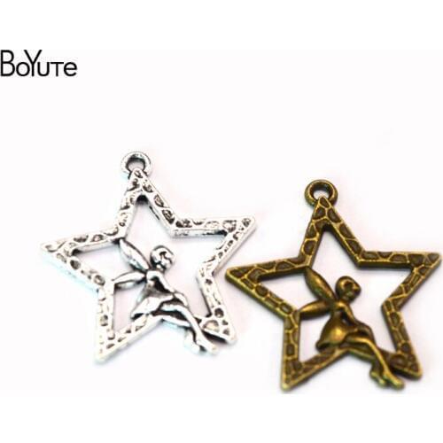 BoYuTe (60 Pieces/Lot) Metal Zinc Alloy 27*24MM Star Angel Pendant Charms Diy Hand Made Jewelry Accessories Wholesale