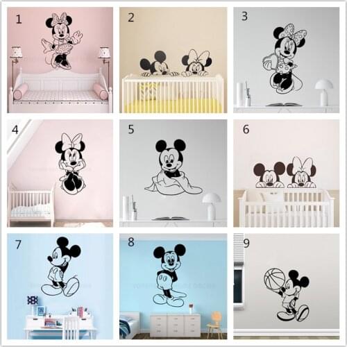 Disney 9 styles Mickey Minnie Mouse Cartoon Wall Stickers Kids Bedroom Art Decor Cute Baby Nursery Art Vinyl Wall Decals 0310