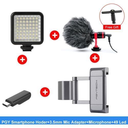 Optional 3.5mm Mic Adapter PGYTECH Smartphone Mount Cold Shoe Mount 49 LED Light Microphone For DJI OSMO Pocket 2 Accessories