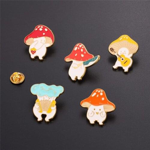 Mushroom Enamel Pin Custom Funny Guitar Accordion Brooches Bag Lapel Pin Cartoon Cute Badge Plant Jewelry Gift for Kids Friends
