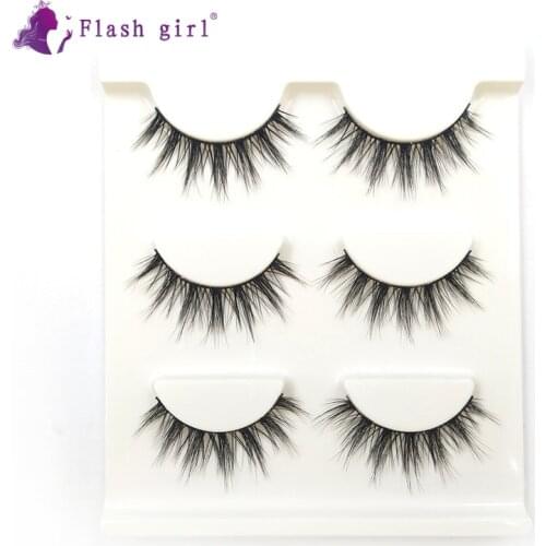 Flash Girl Hot sale 3DFG02 thick 3 Pairs 100% Handmade 3D Mink False Eyelashes With Packaging Box