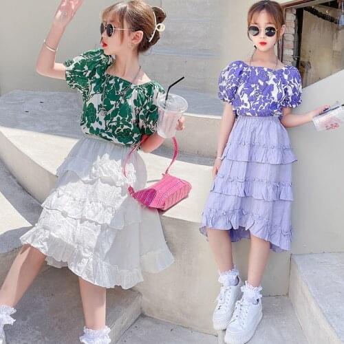 4-12 Year Children Clothing Girls Summer T-shirt + Skirt 2pcs Outfit Teenage Girls Clothes Suit Kids Tracksuit for Girls Sets